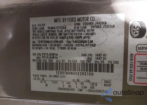 2005 Ford Mustang V6 Deluxe/V6 Premium from USA, damaged, VIN 1ZVFT80N455202150